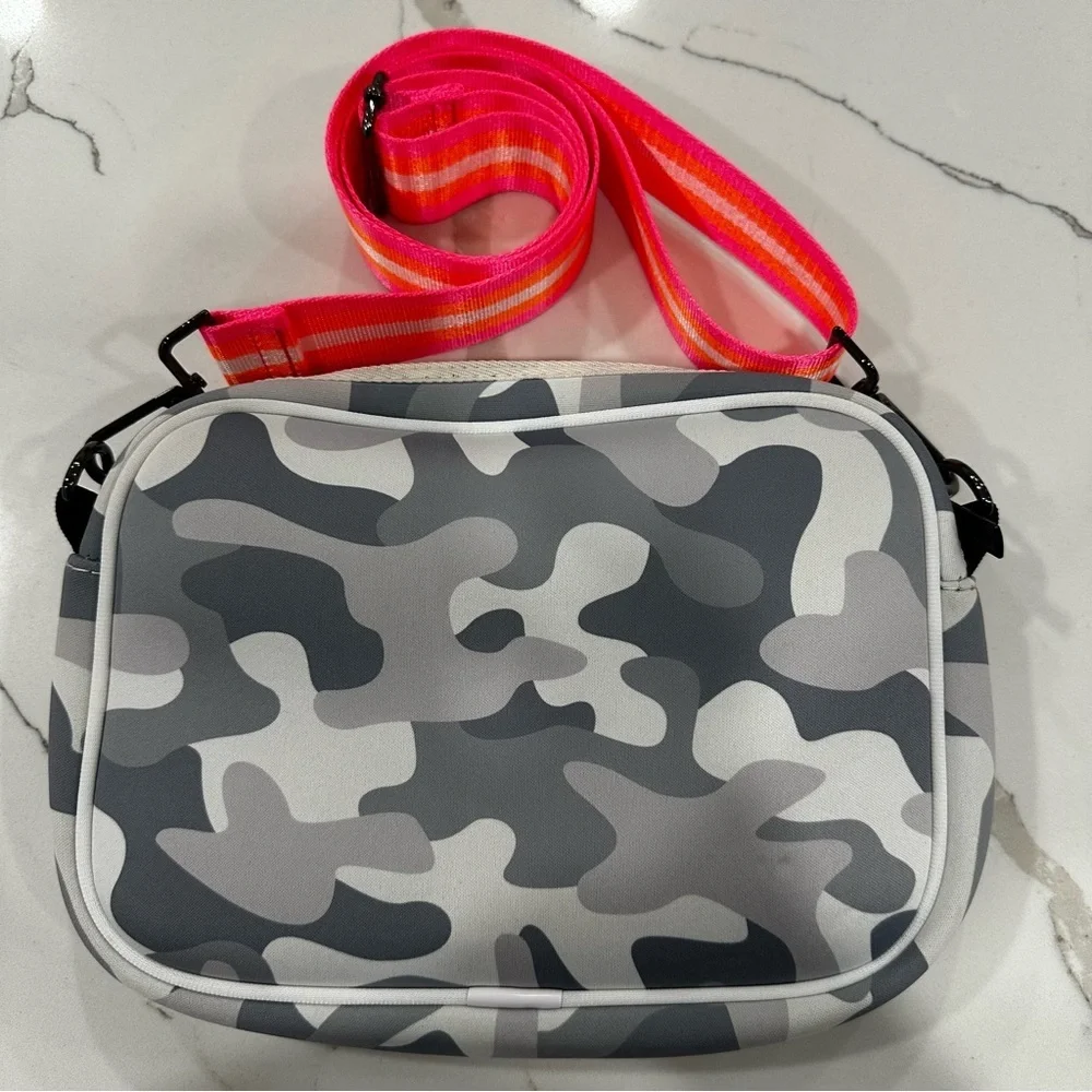 Haute Shore Neoprene Camo Crossbody w/ Neon Striped Strap - Picture 2 of 6